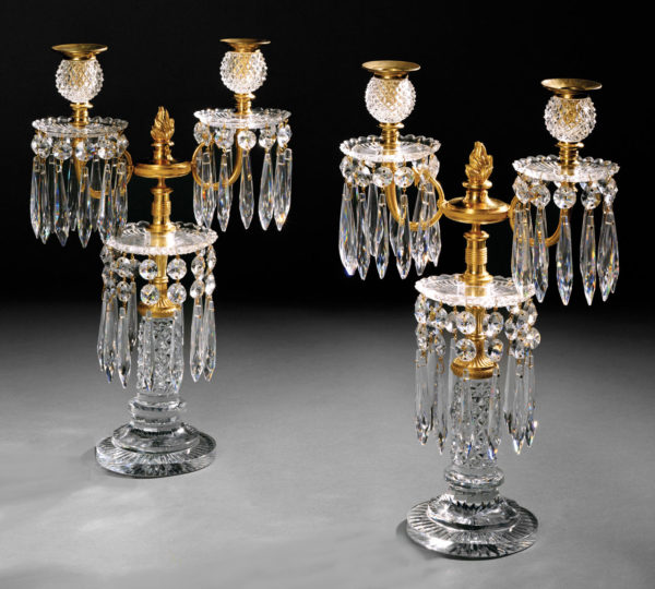 A Pair of Regency Period Cut Glass Candelabra