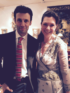 Alice Freyman and Guy Apter at the Young Collectors Night 2015. Jewellry courtesy of S. J. Shrubsole.